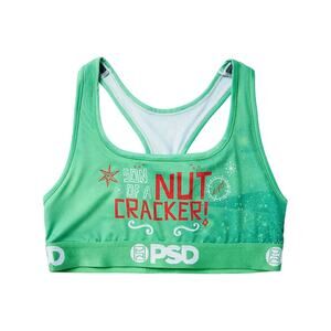 PSD Women's Elf Nut Cracker Sports Bra, Green,Size  Large